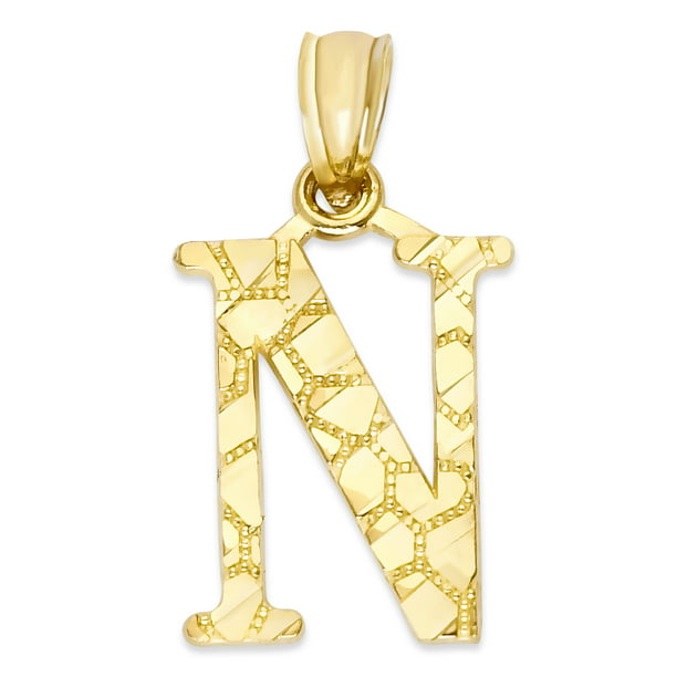 10K Yellow Gold Initial Nugget Alphabet Pendant with/out Hollow Rope Chain